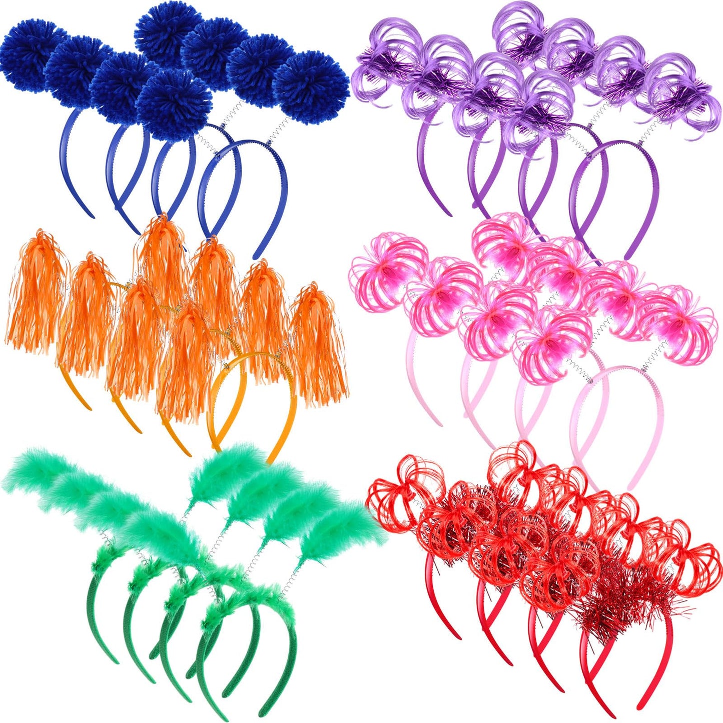 Censen 24 Pcs Pom Pom Headband Tinsel Wrapped Ponytail Head Bopper Costume Headwear Carnival Easter Party Accessory(Multicolored)