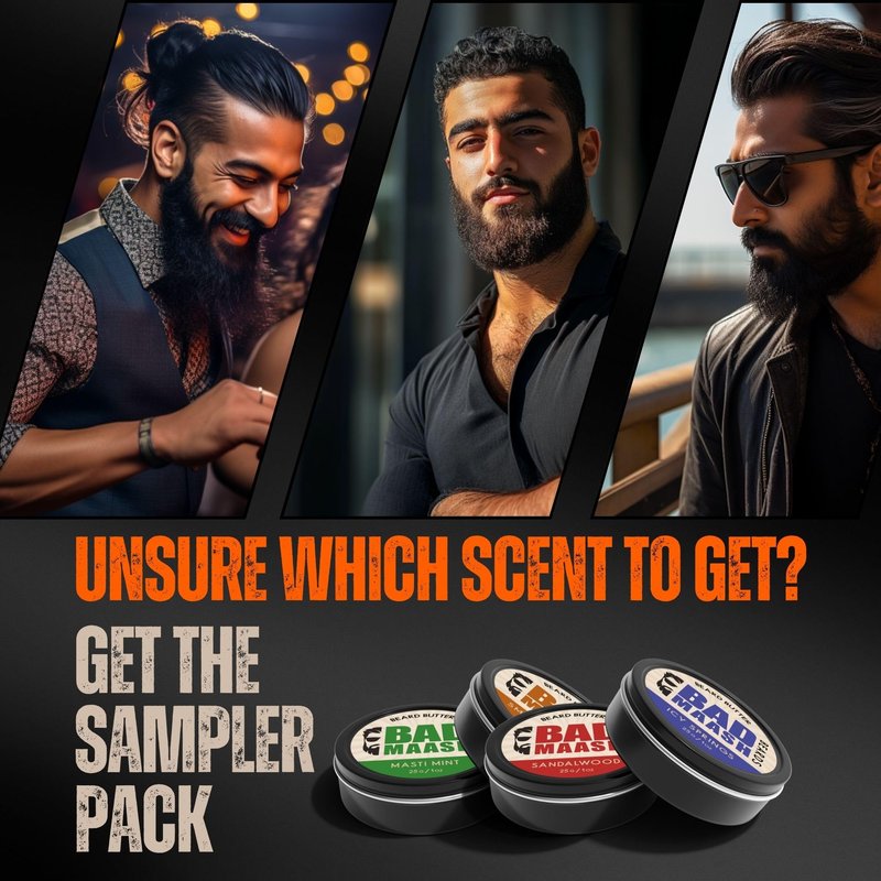 Badmaash Beards Beard Butter 4-Pack Sampler – Premium Grooming Kit for Beard Care & Style | Infused with All-Natural Shea Butter | Made in North America | 4 x 1oz Tins