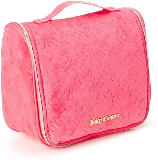 Juicy Couture Pink Makeup Bag Cosmetics Organizer Travel Essentials Hanging Hook Velour Logo
