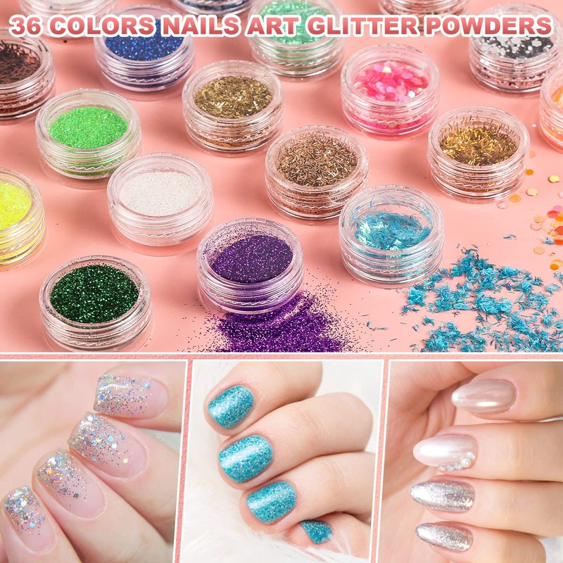 Complete Acrylic Nail Kit with UV LED Light & Drill - All-in-One DIY Manicure Starter Set with 6 Gel Polishes & 36 Glitters - Salon-Quality Nail Art Supplies for Beginners & Home Spa