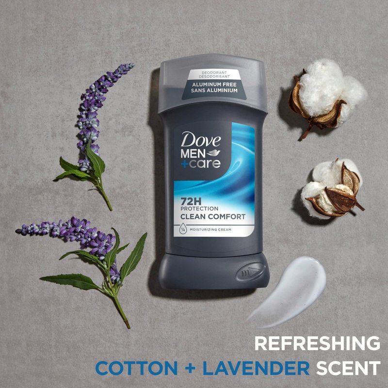 DOVE MEN + CARE Deodorant Stick for Men Clean Comfort 4 Count Aluminum Free 72-Hour Odor Protection Mens Deodorant with 1/4 Moisturizing Cream 3 oz (Pack of 4)