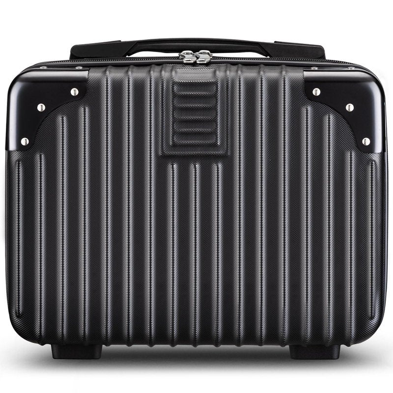 Noverlife 14in Hard Shell Makeup Travel Case, Portable Cosmetic Train Case with Elastic Band, Pressure-proof ABS Carrying Makeup Suitcase, Cosmetic Travel Hand Luggage Bag Organizer - Rose Gold