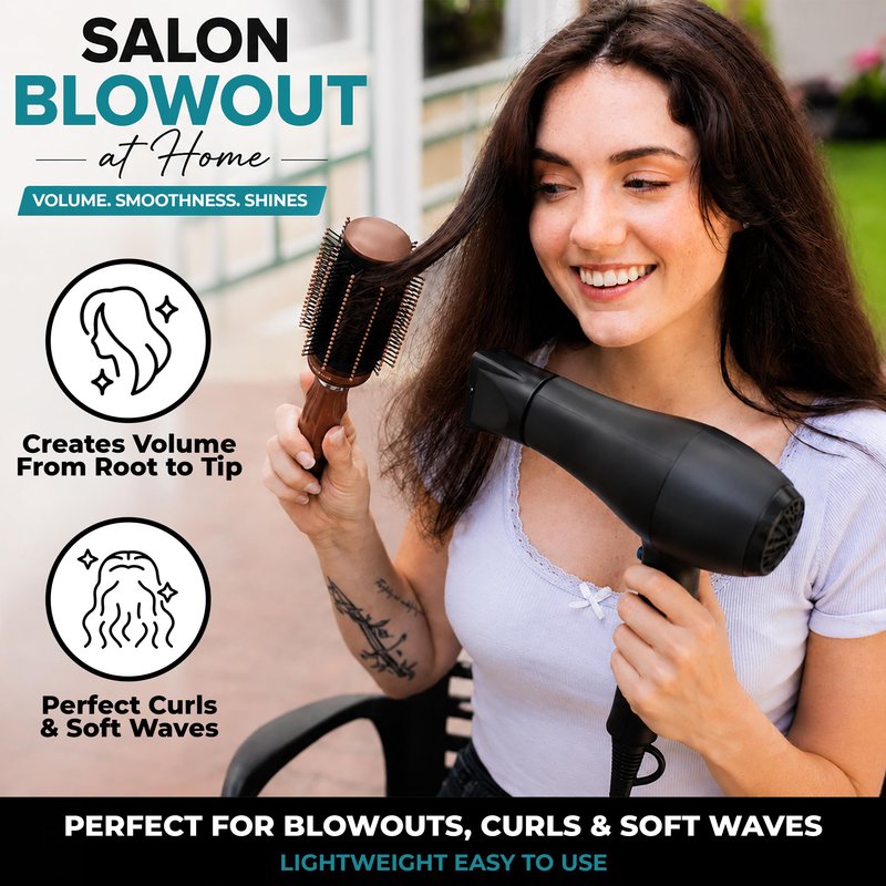 Shop LC Brown Self-Cleaning Hair Brush for Women | Retractable Bristle Detangler | Round Brush for Blow Out | Curly Straight Thick Hair | Compact Travel