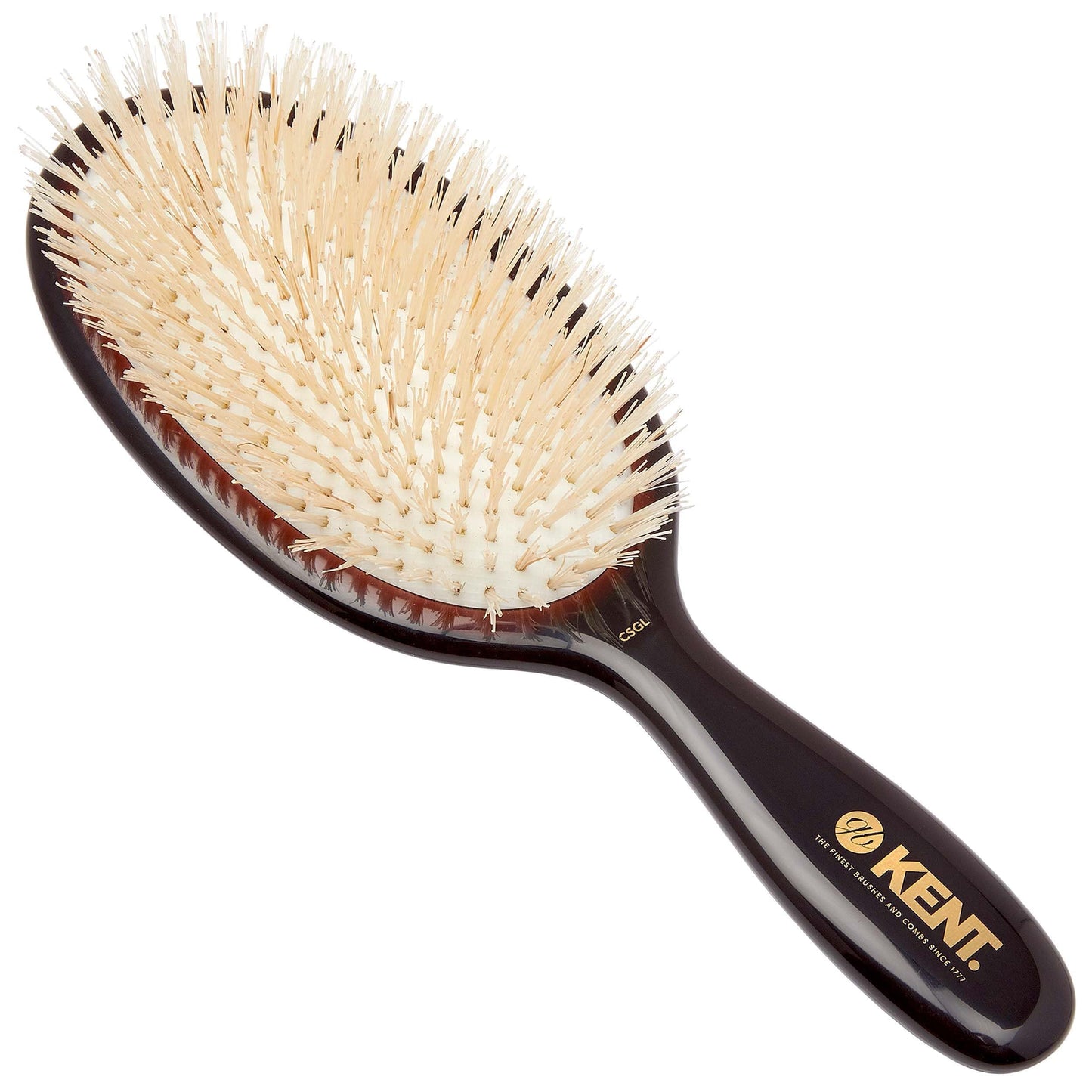 Kent CSGL 9" Large Oval Cushion Straightening Brush and Scalp Brush – Natural White Boar Bristles Hair Brush for Fine or Thinning Hair – Large Cushion Shine & Smoothing (+ Hair Brush Cleaner)