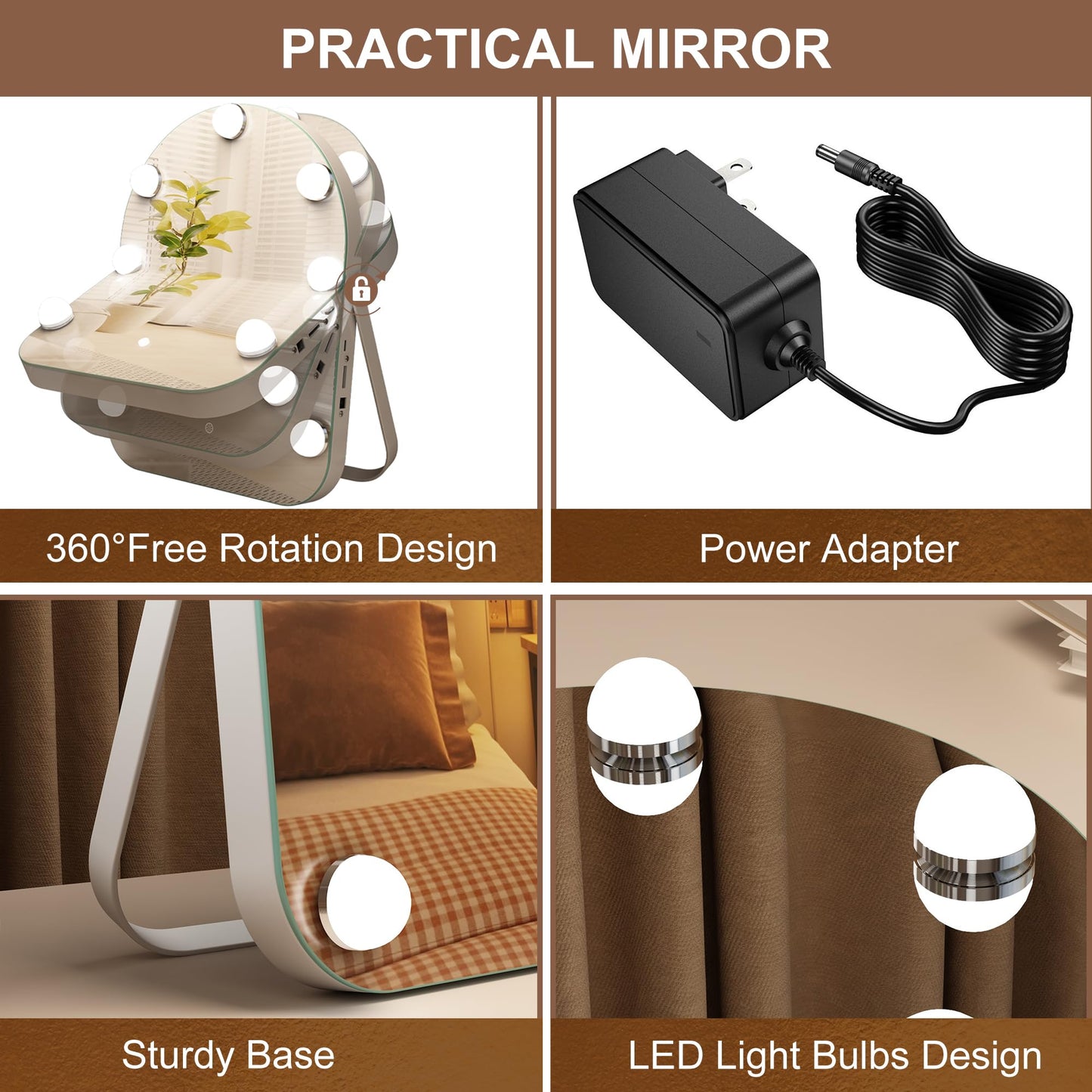 STARLEAD 11"× 14" Makeup Mirror with Lights and 10X Magnification, 3-Color Dimmable LED Lighting & Touch Control, 360°Rotation for Travel/Dressing Room, Arched