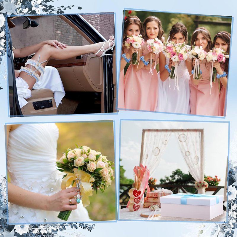 Something Blue Wedding Gift Set - 8 Pcs Handkerchief, Tumbler, Garter & More | Bridal Accessories