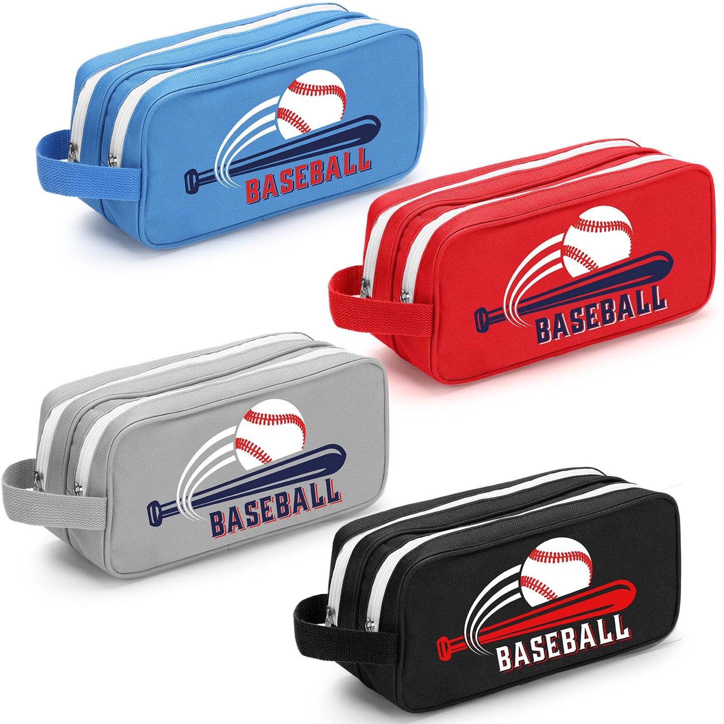 Locmeo 4 Pcs Double Layer Baseball Accessory Bags with Zipper - Toiletry Travel Bags Team Gifts Ideas for Mom Players Organizer Valentines Winter, Baseball Boys Essentials