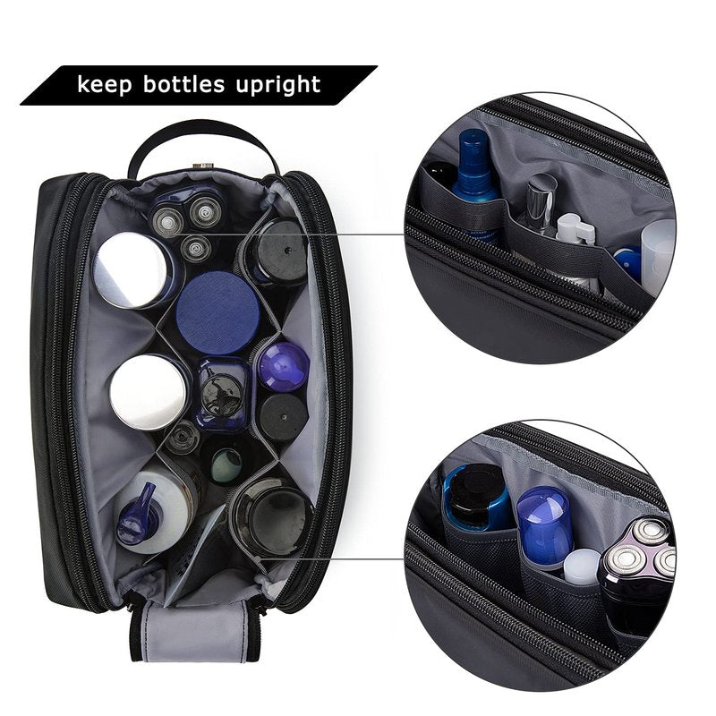 BAGSMART Toiletry Bag for Men, Travel Toiletry Organizer Dopp Kit Water-resistant Shaving Bag for Toiletries Accessories, Door Room Essentials,Black-large