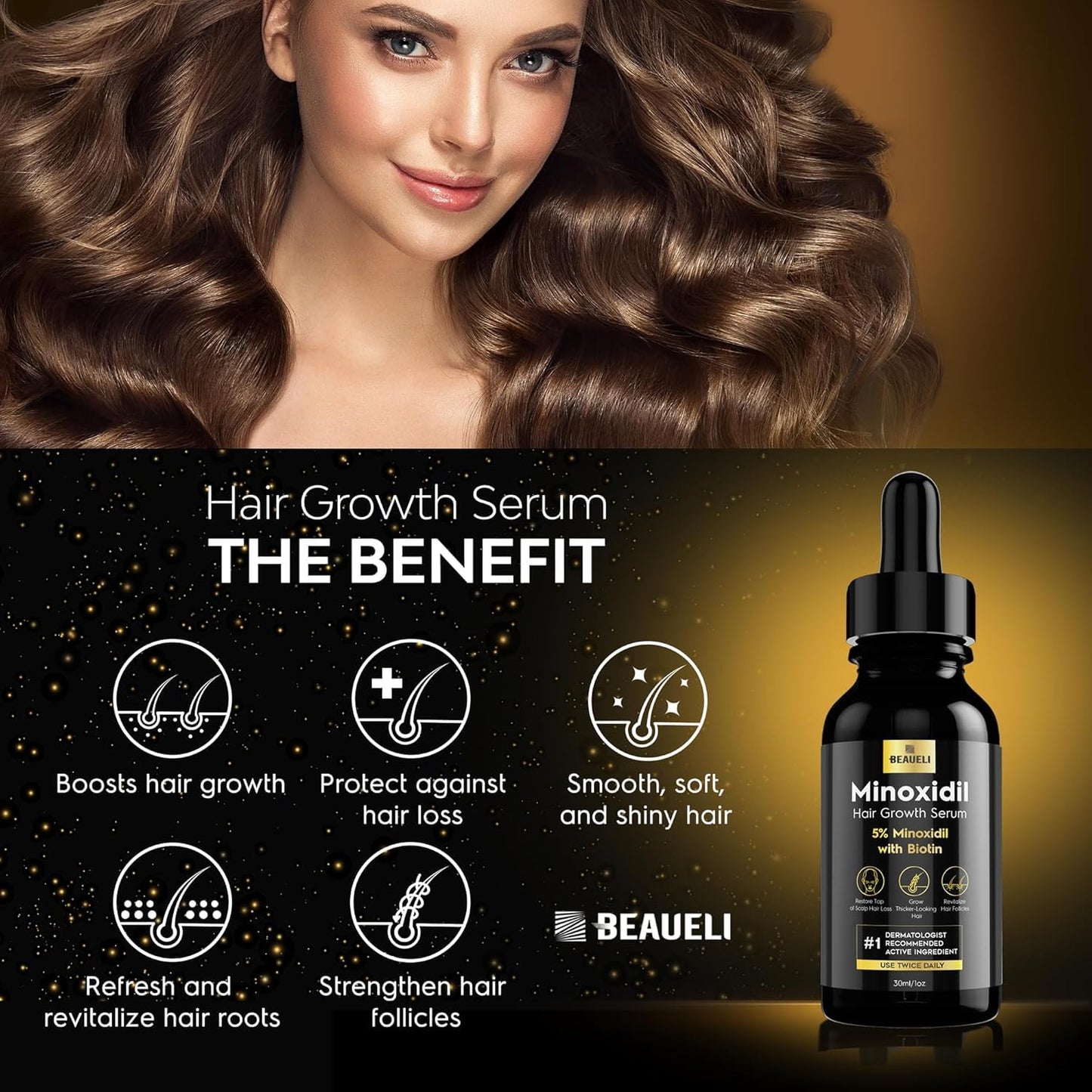5% Minoxidil Hair Growth for Men and Women: Extra Strength Minoxidil Beard Regrowth Treatment Serum with Biotin for Thinning Hair Loss to Grow Thicker Fuller 30ml 2 Bottles