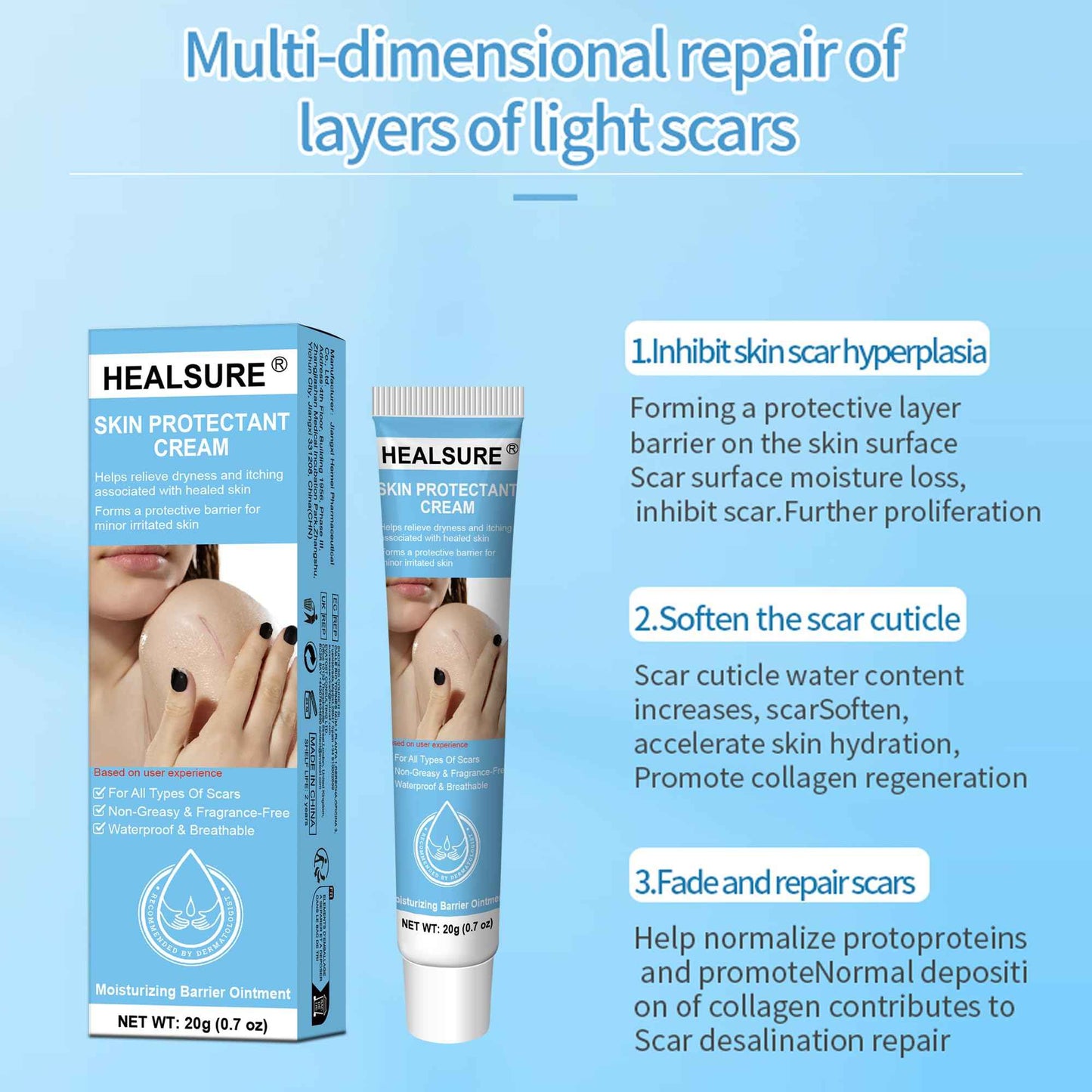 Silicone Scar Gel, Scar Cream for Acne Scars, C-Section, Hypertrophic & Dark Scars, Fade Scars & Improve Skin