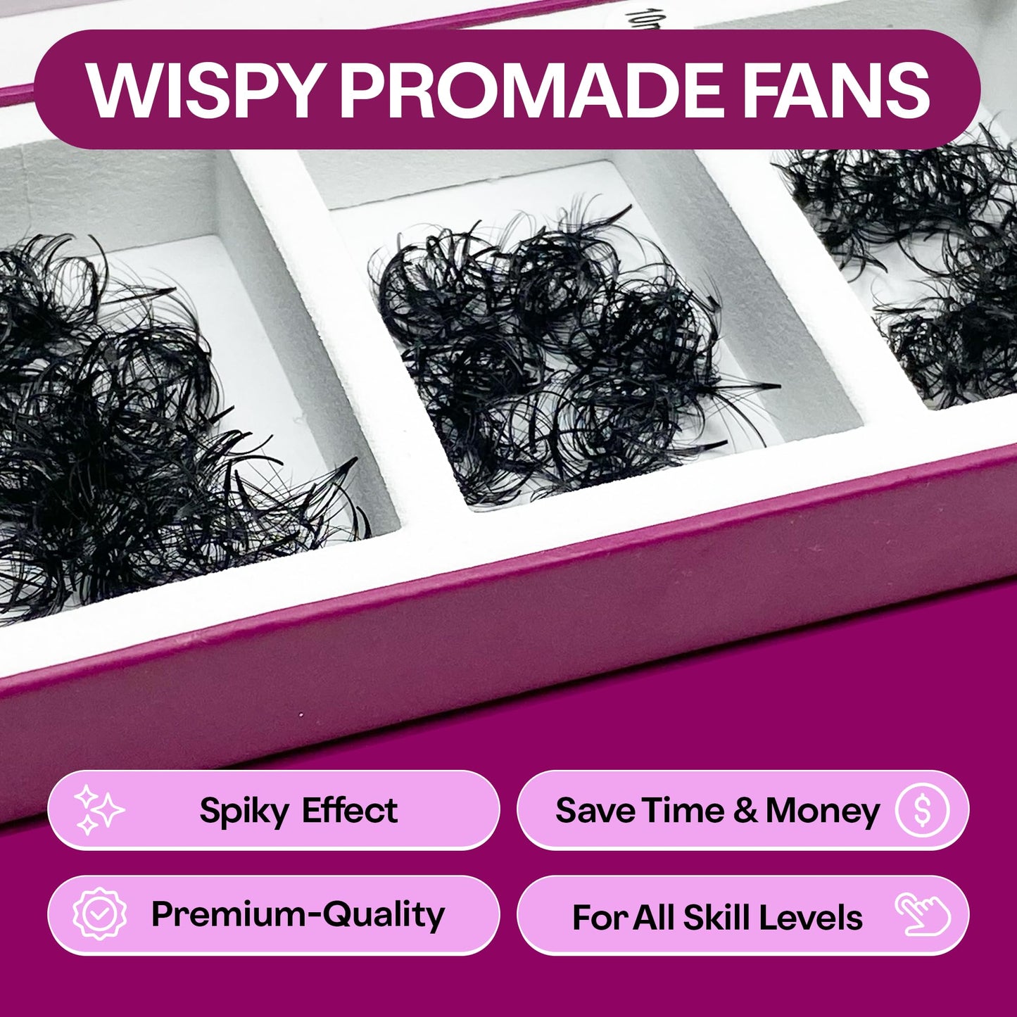 GLAMGAZE 750 Wispy Promade Fans - 5D 7D 9D, C D CC Curl 0.05-0.07mm Thickness Mixed Length - Handmade Wispy Eyelash Extensions Loose Premade Lash Fans Soft Spikes Volume Lash (9D-0.05-CC, 11/12/13)