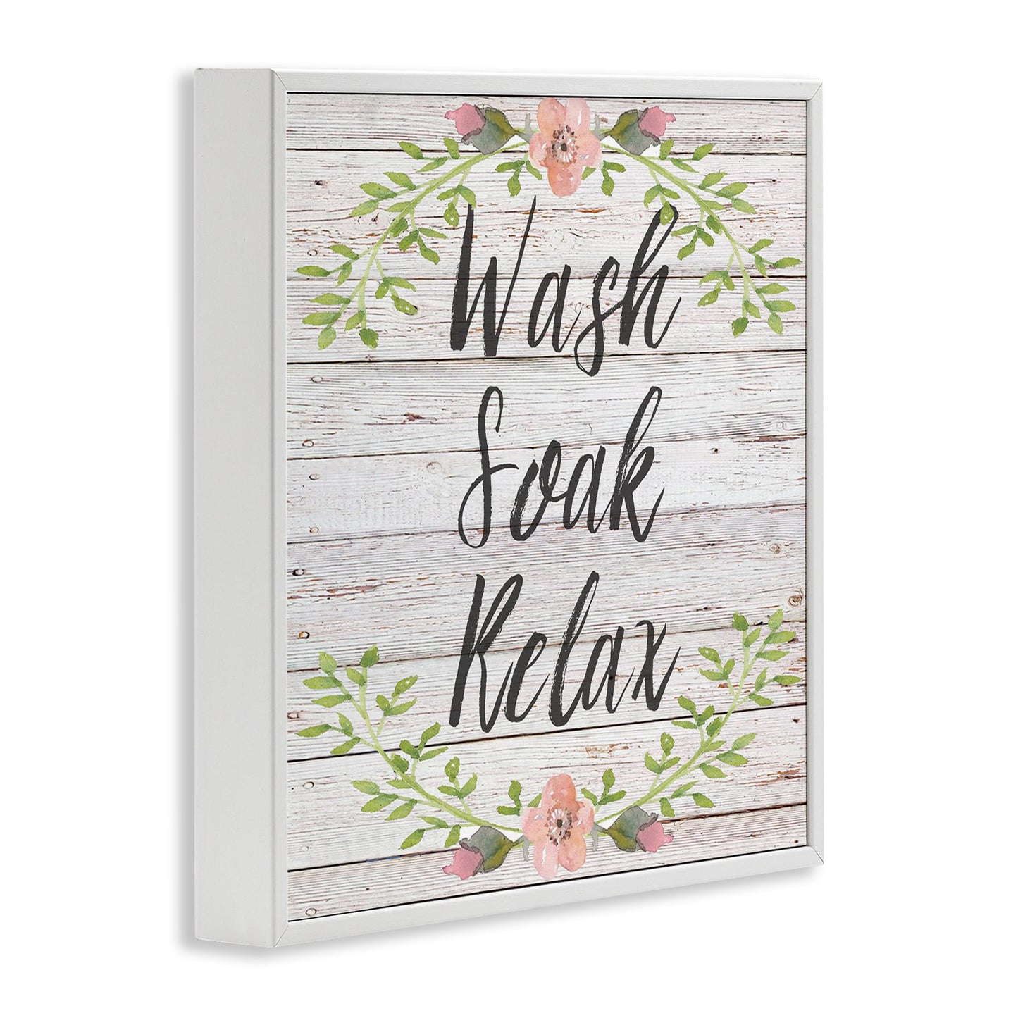 Stupell Industries Wash Soak Relax Floral Wood Wall Art, 17 x 17, White Framed