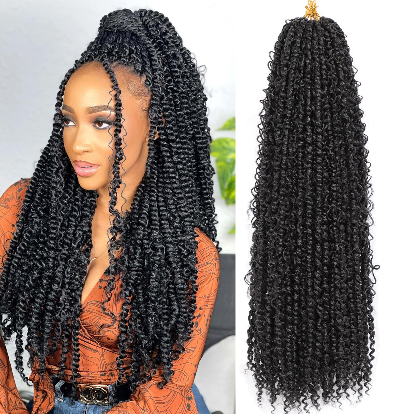 Boho Style Passion Twist Hair 22inch Long Pre-Twisted Crochet Goddess Passion Twist Hair 8Pack Pre Looped Curly Crochet Hair Soft Bohemian New Passion Twist Crochet Braids Hair for Black Women,1b#