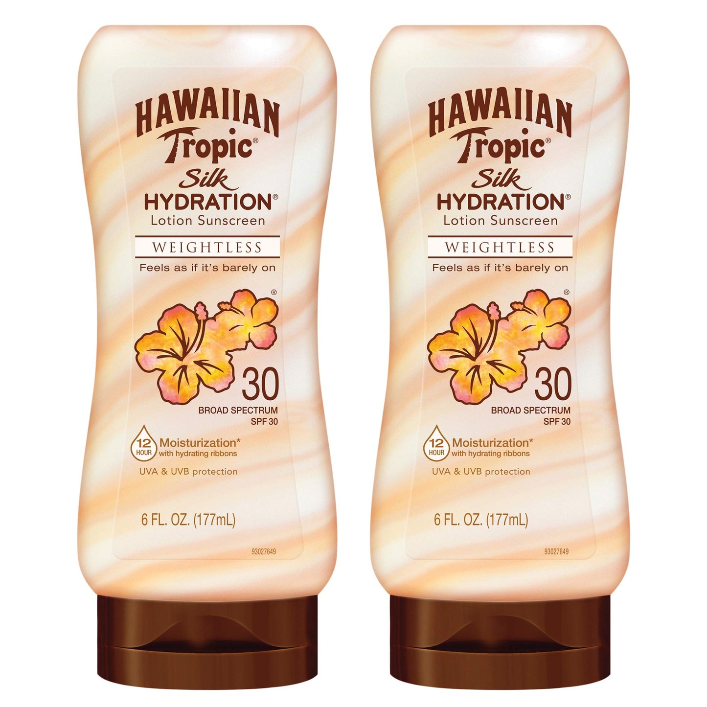 Hawaiian Tropic Weightless Hydration Sunscreen SPF 30 Twin Pack 6oz Each + Face Sunscreen SPF 30 Travel Size 1.7oz