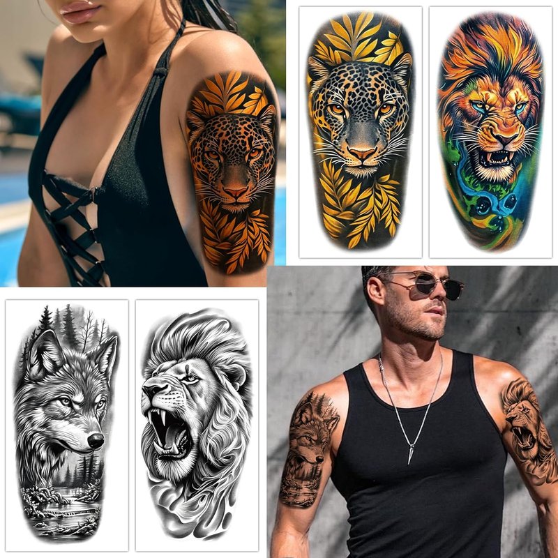 Temporary Tattoos for Adults & Kids - Realistic Animal Designs | 77 Sheets, Long-Lasting for Halloween & Parties