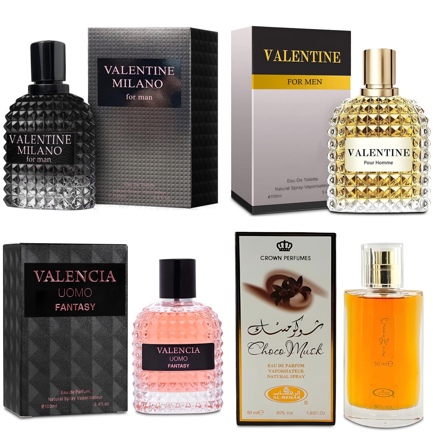 A CENTER Men's Cologne Gift Set Include Valentine Milano,Valentine,Choco Musk & Valencia UOMO Fantasy | Vanilla Bourbon, Leather & Amber Floral Fragrance | Luxury Eau de Toilette