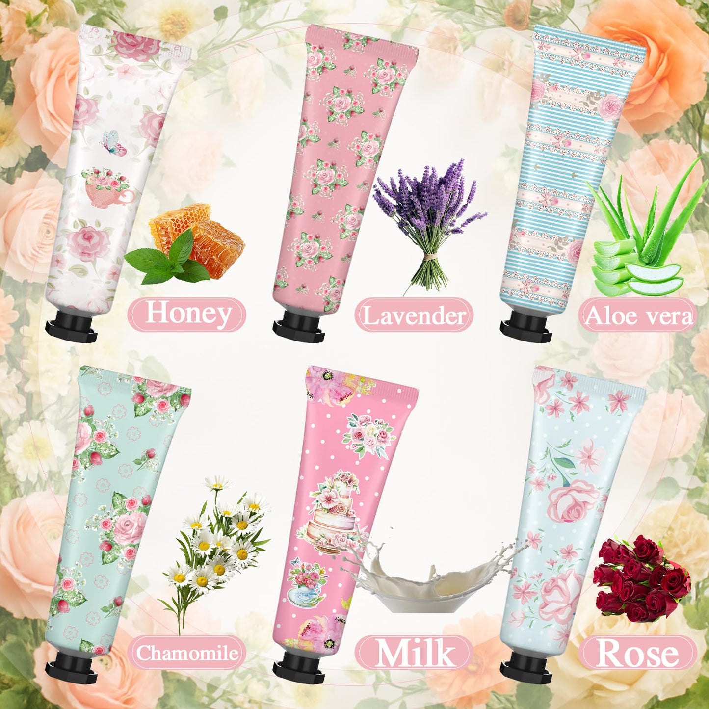 Swiffen Tea Party Hand Cream Gift Set Wonderland Floral Tea Party Favor Flower Moisturizing Hand Lotion Bulk Dry Cracked Care Cream Teapot Favor Boxes Treat Gift Goodie for Baby Shower, 20 ml(24 Pcs)
