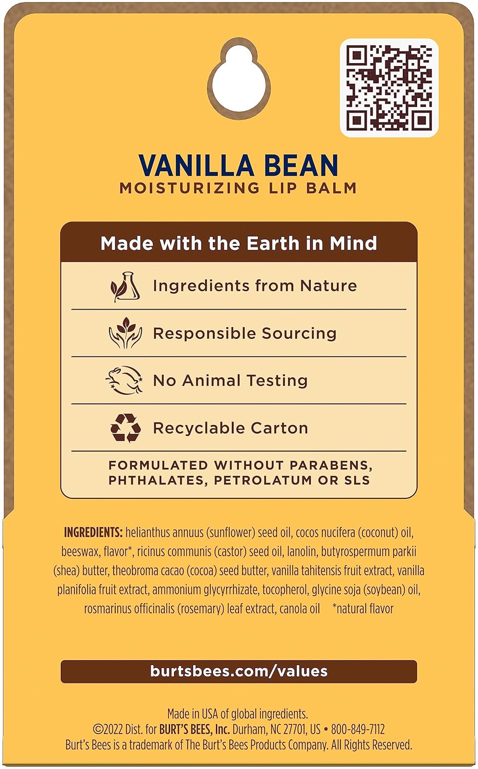 Burt's Bees Lip Balm - Vanilla Bean Lip Moisturizer with Natural Beeswax | 2 Tubes, 0.15 oz Each