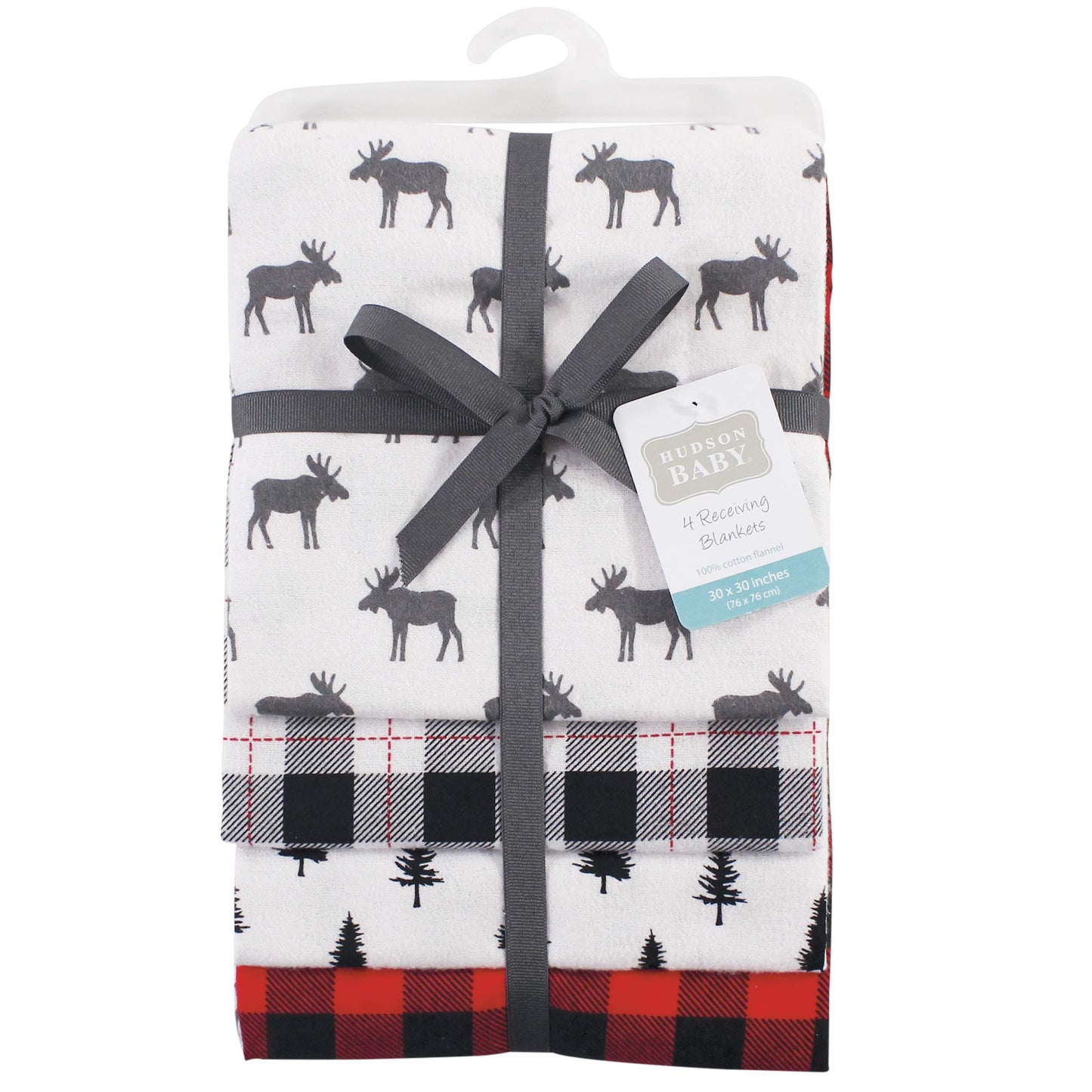 Hudson Baby Unisex Baby Cotton Flannel Receiving Blankets, Moose, One Size