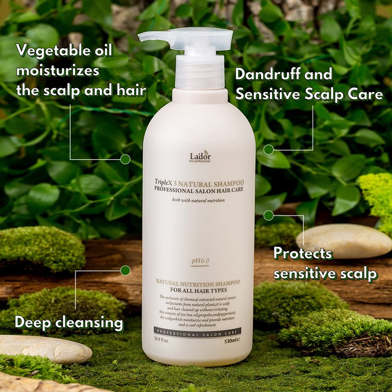 LA'DOR LADOR TripleX 3 Deep Cleansing Shampoo for Dry Itchy Sensitive Scalp Dandruff Naturally-derived Ingredients Tea Tree Lemon Lavender Sulfate-free Korean Hair Care