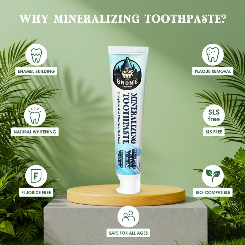 Gnome Groom Mineralizing Toothpaste, Sensitive & Whitening Formula, SLS-Free, Fluoride-Free, 10% Hydroxyapatite, Sea Salt, Xylitol, All Ages (3)