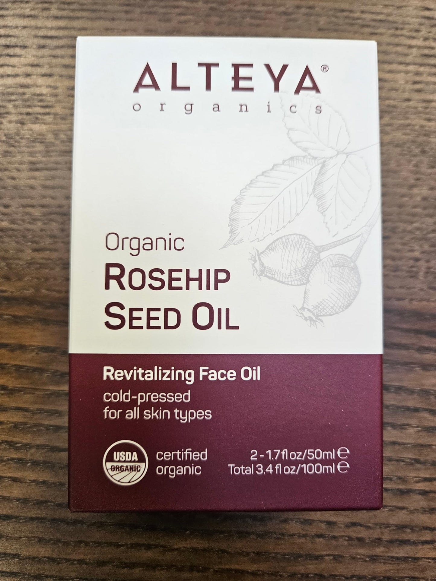 Alteya Rosehip Seed Oil USDA Certified Organic Face Oil, 2x1.7 Fl Oz Glass