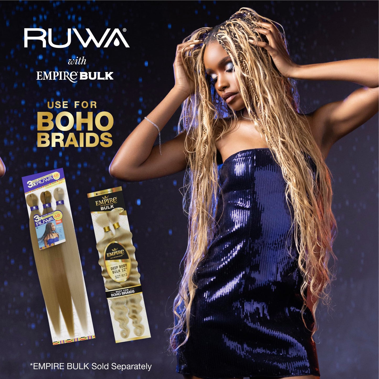 Sensationnel Ruwa prestretched braiding hair - 3x 48 inch water repellent kanekalon fast dry synthetic sports itch free (5 pack, 1 JETBLACK)