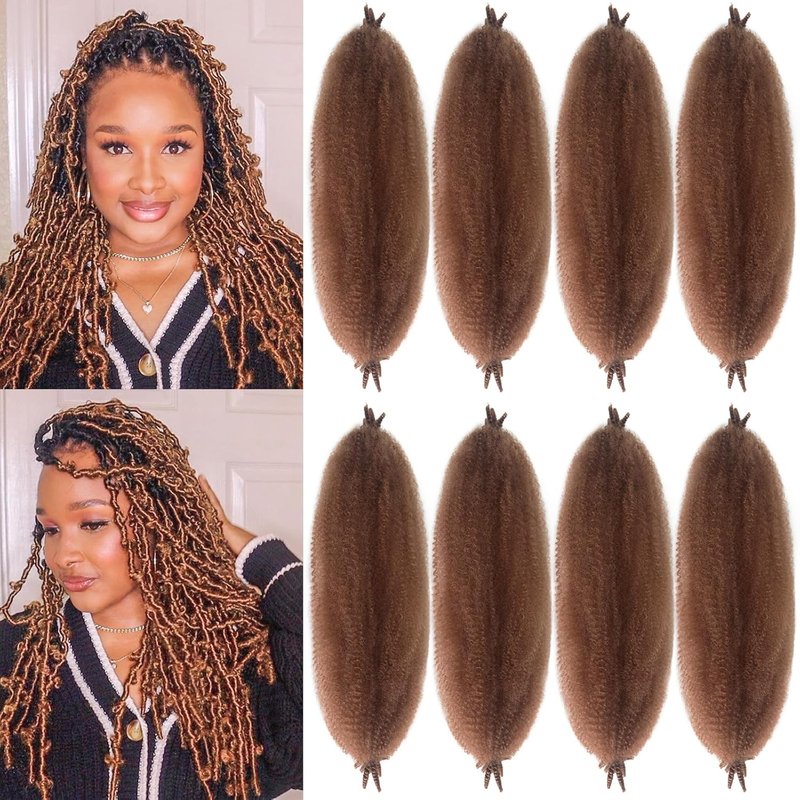 Kinky Braiding Hair - 24 Inch Springy Afro Twist | 8 Packs Soft Locs Brown Cuban Twist Color 30