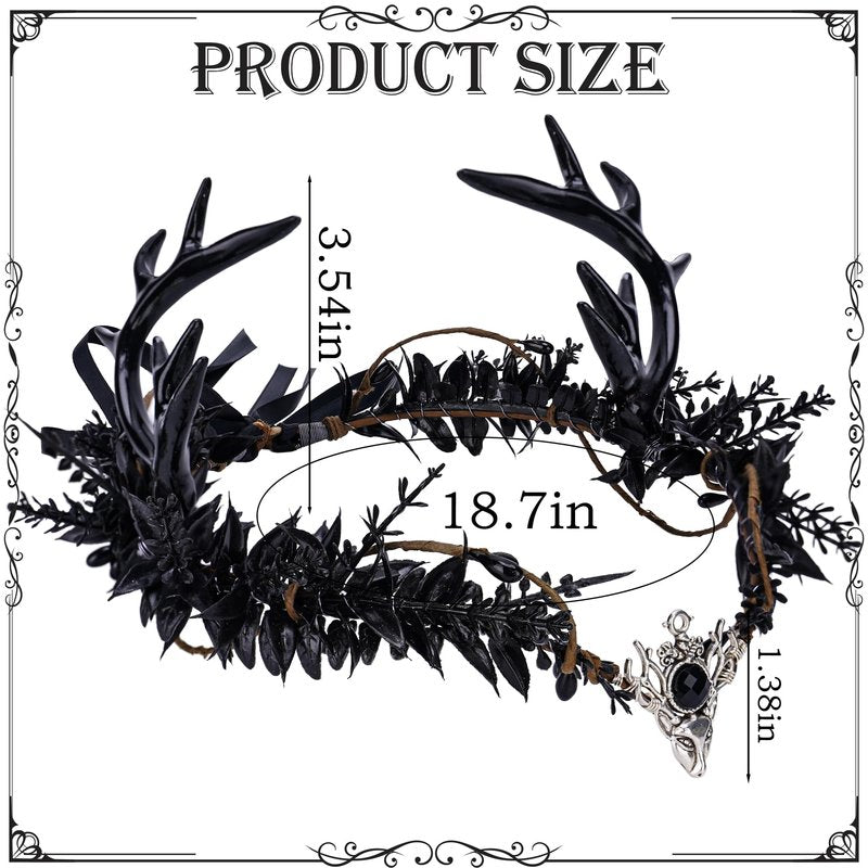 MOSTORY Gothic Black Antler Crown - Dark Elf Headpiece Forest Fairy Headband Fae Deer Horns Circlet for Women Renaissance Renfaire Cosplay Goth Wedding Halloween