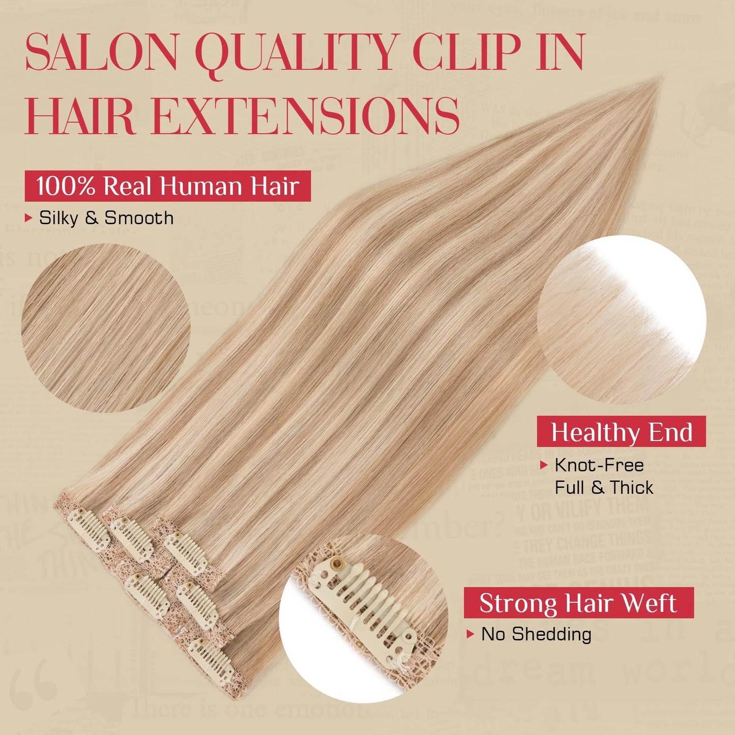 Rich Choices Real Human Hair Clip In Extensions-6 Pcs Single Clip Design-Invisible Clip in Extensions for Thin Short Hair-Hairpieces for Women-10 Inches #12P613 Golden Brown Highlighted Bleach Blonde