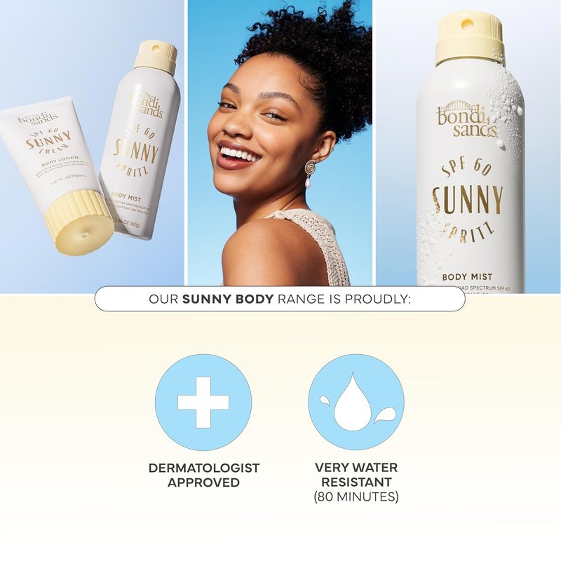 Bondi Sands Sunny Spritz SPF 60 Body Mist - Hydrating Sunscreen Spray, Water-Resistant, 5.64 Oz