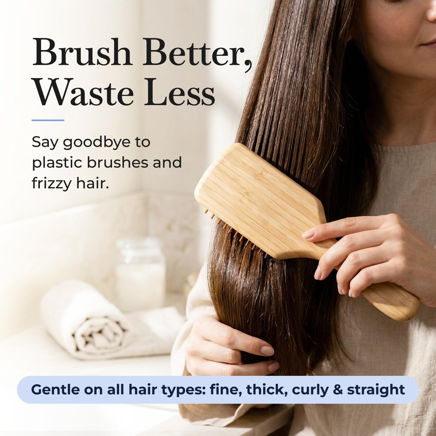 ZWS Bamboo Hair Brush, Wooden Hairbrush for Static & Frizz-Free Styling, Natural Scalp Massage Detangling Brush with Eco-Friendly Bristles for All Hair Types, Travel Friendly Beauty Tool