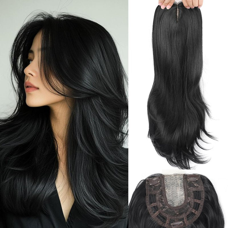 Lumhun 20Inch Hair Toppers for Women with Thinning Hair, Heat Resistant Fibre Synthetic 6.5" x 6.5" Base,Long Layered Topper for Women(Ombre Light Brown to Blonde, 20inch)