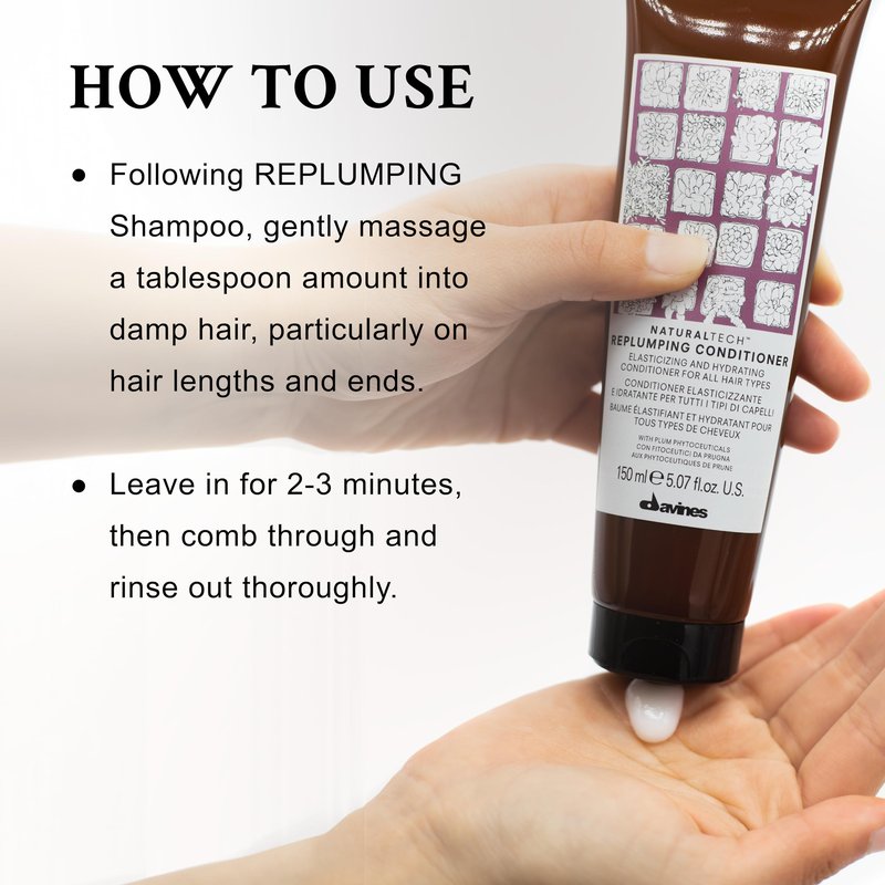Davines Naturaltech Replumping Conditioner, Elasticizing & Moisturizing for Fine Hair Lacking Elasticity - With Plum Phytoceuticals - Detangles & Adds Body, 5.07 Fl Oz