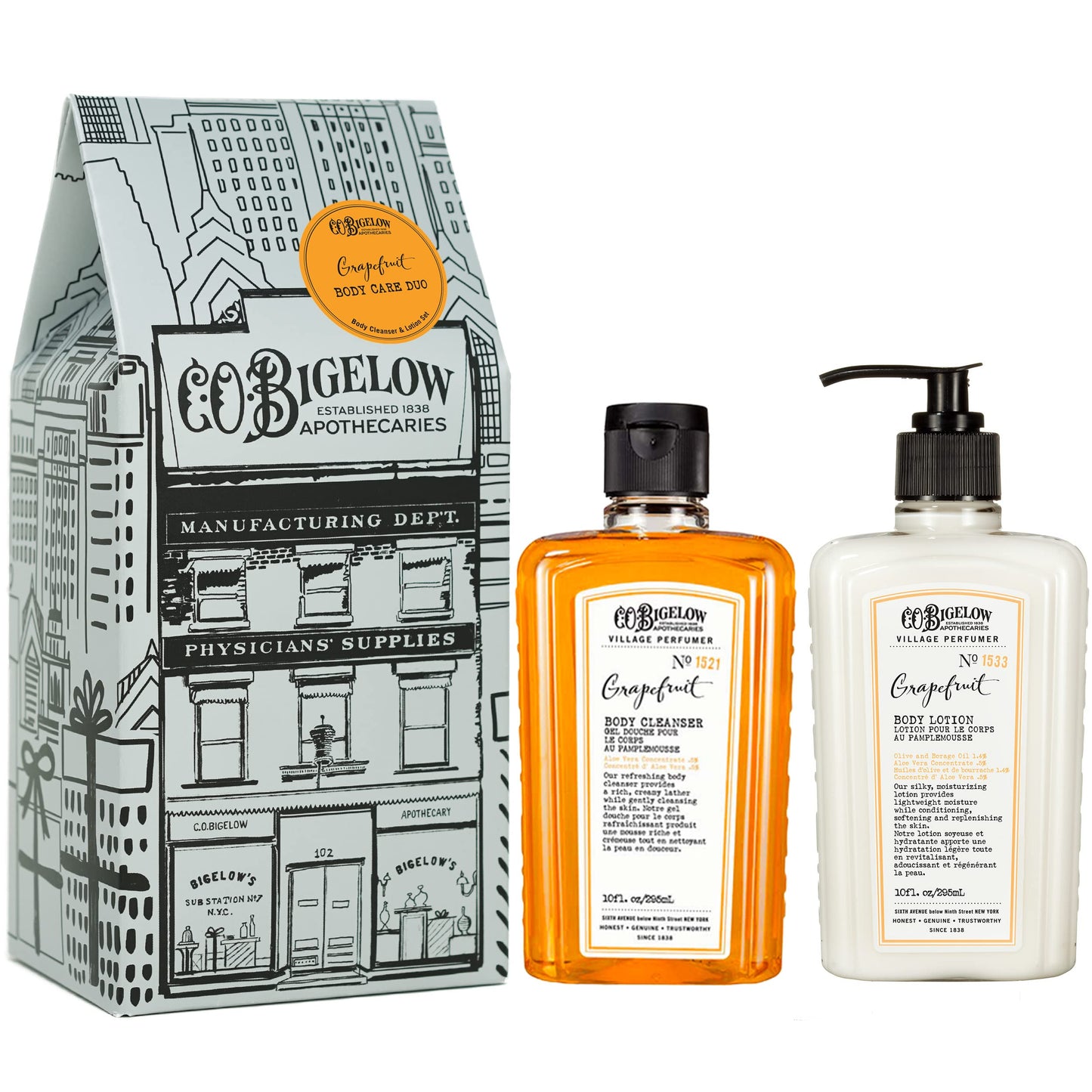 C.O. Bigelow Grapefruit Apothecary Duo Skin Care Gift Set, Body Wash & Body Lotion, Liquid Soap & Moisturizing Lotion, Set of 2, 10 Fl Oz