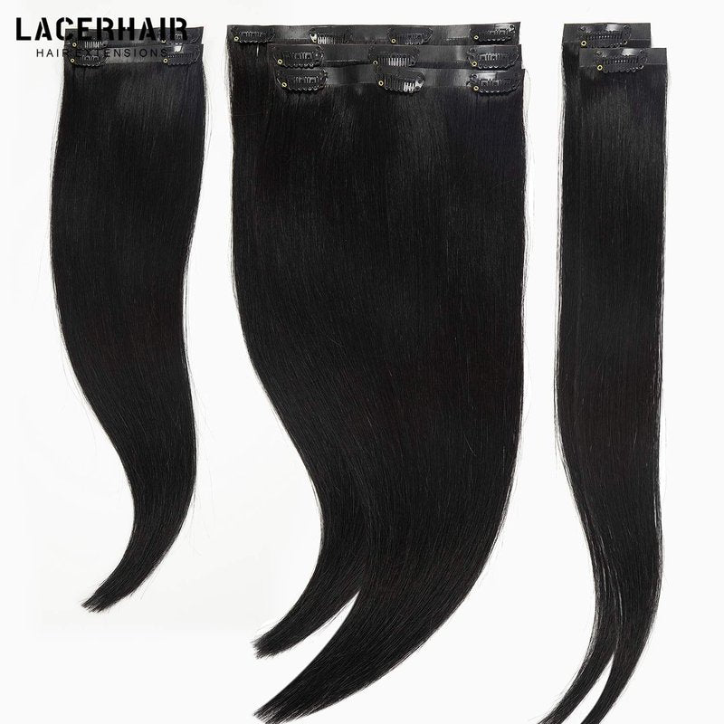 Lacer Hair 14 Inch 110g Seamless Hair Extensions Clip in Human Hair Dark Ash Blonde Mixed Platinum Blonde Invisible PU Skin Weft Straight Human Hair Highlight Color For Women