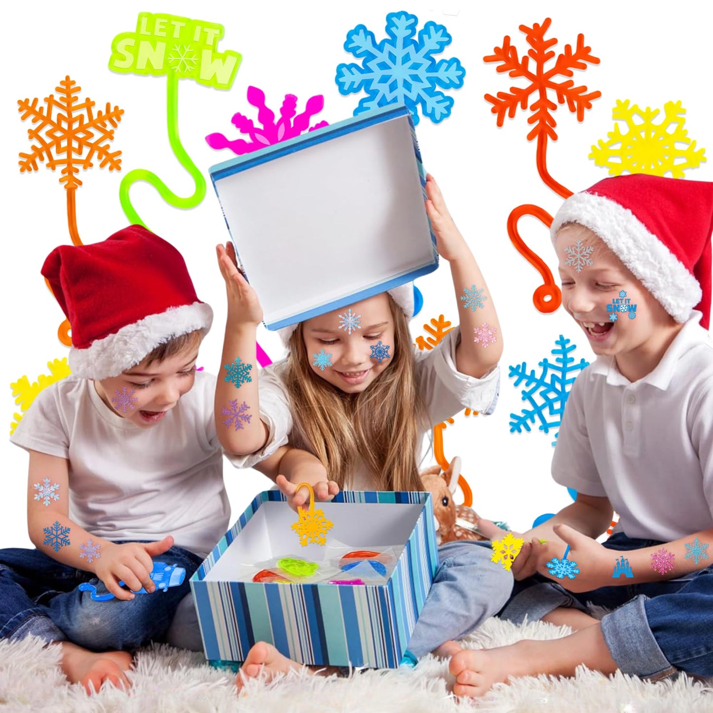 48 PCS Snowflake Party Favors - 24 Temporary Tattoos & 24 Stick Hands