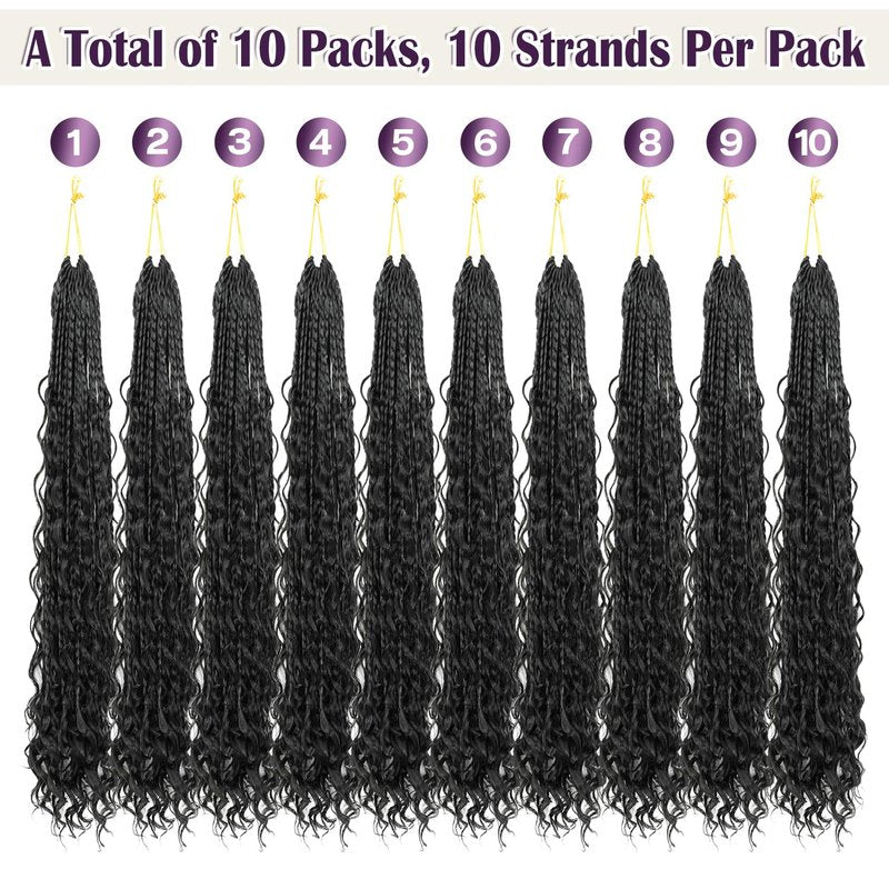 QQPIKHU 24 Inch Boho Crochet Braids Close to Human Hair Mixed Synthetic Goddess Box Braids Crochet Hair Extensions Pre Looped Bohemian Goddess Braids Crochet Hair for Women (#30, 10 Packs)