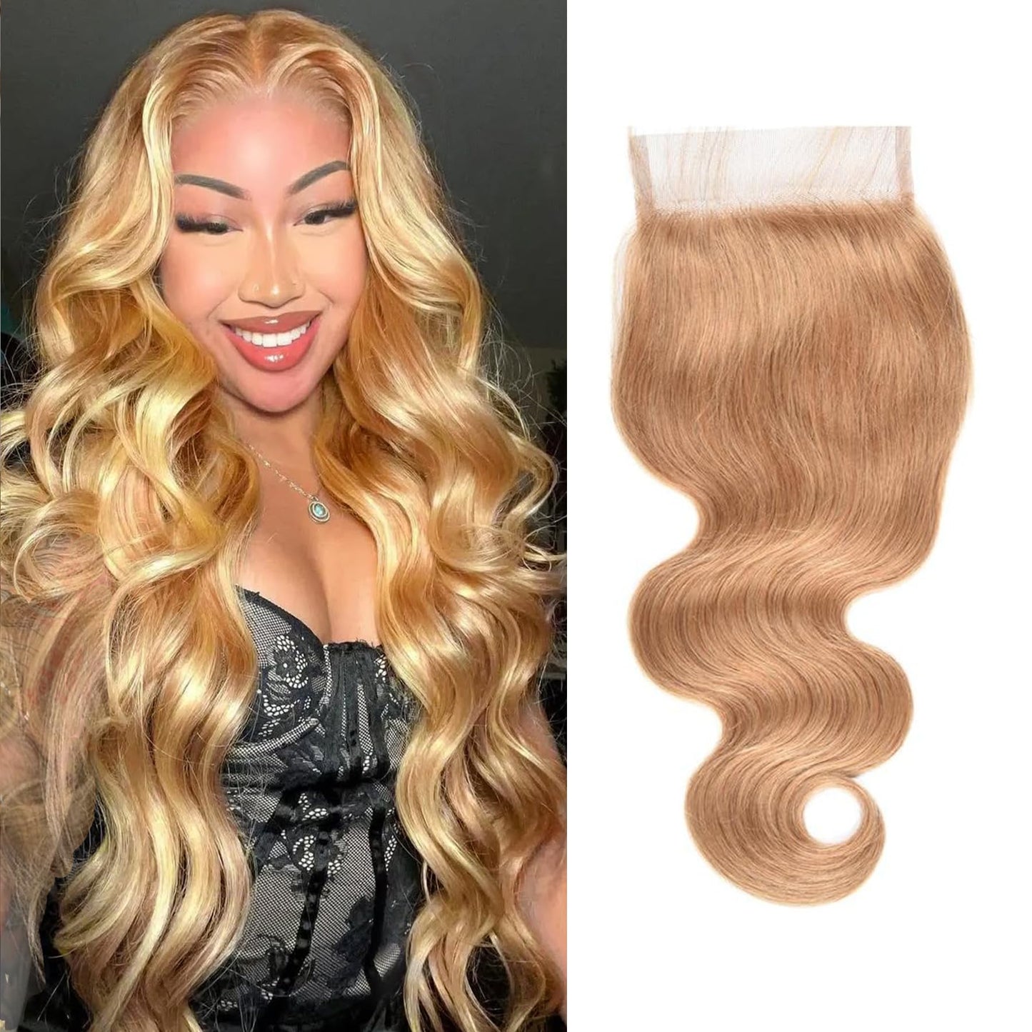 5x5 Blonde Lace Front Closure Human Hair Color 27 Closure Bleached Konts Transparent Lace Closures 10a Swiss Lace Closure Soft Virgin Hair Natural Hairline Free Part 16 Inch