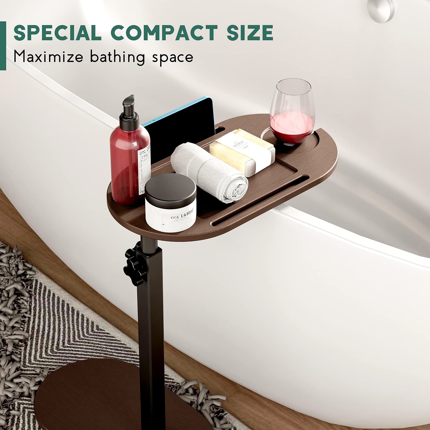 Yumkfoi Bamboo Bathtub Tray Table with Adjustable Height and Freestanding