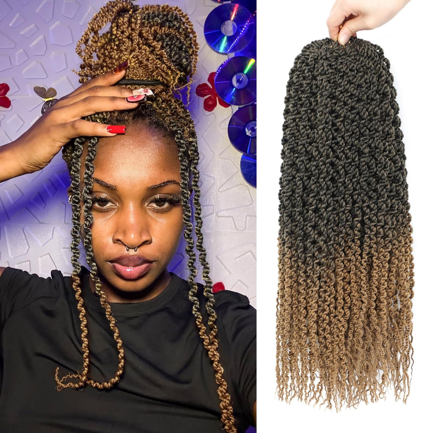 Curly Senegalese Twist Crochet Hair Pre-looped 7 Packs Small Twist Crochet Hair for Women 140 Strands Senegalese Twists Hair with Straight Ends Synthetic Crochet Braids(T350,14 Inch)