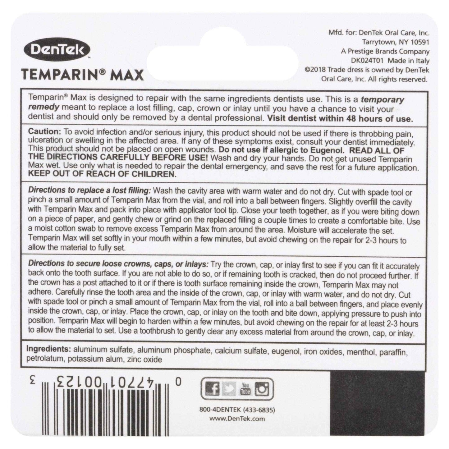 Dentek Temparin Max Repair Kit for Caps, Crowns, Fillings 0.09 oz | Pack of 3