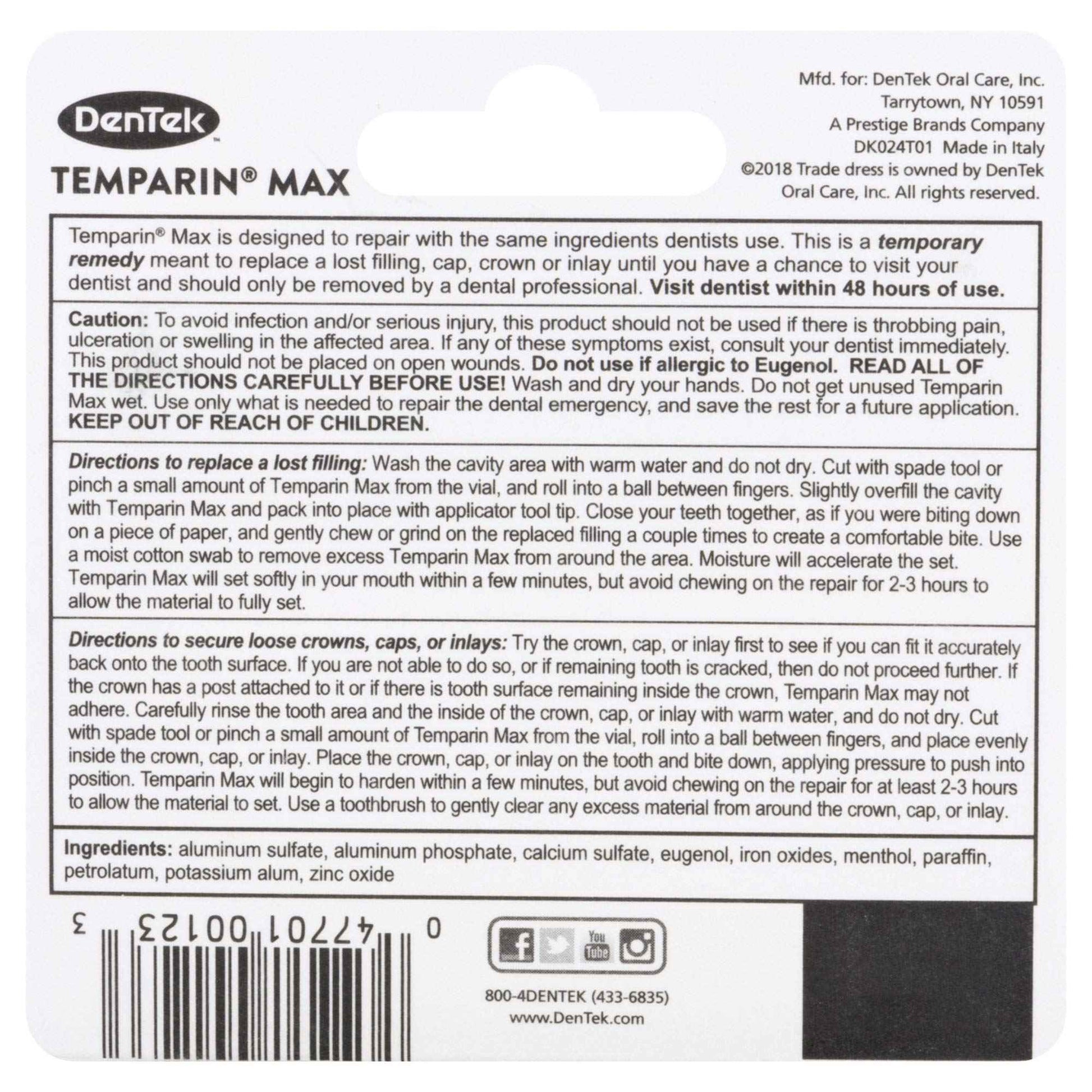 Dentek Temparin Max Repair Kit for Caps, Crowns, Fillings 0.09 oz | Pack of 3