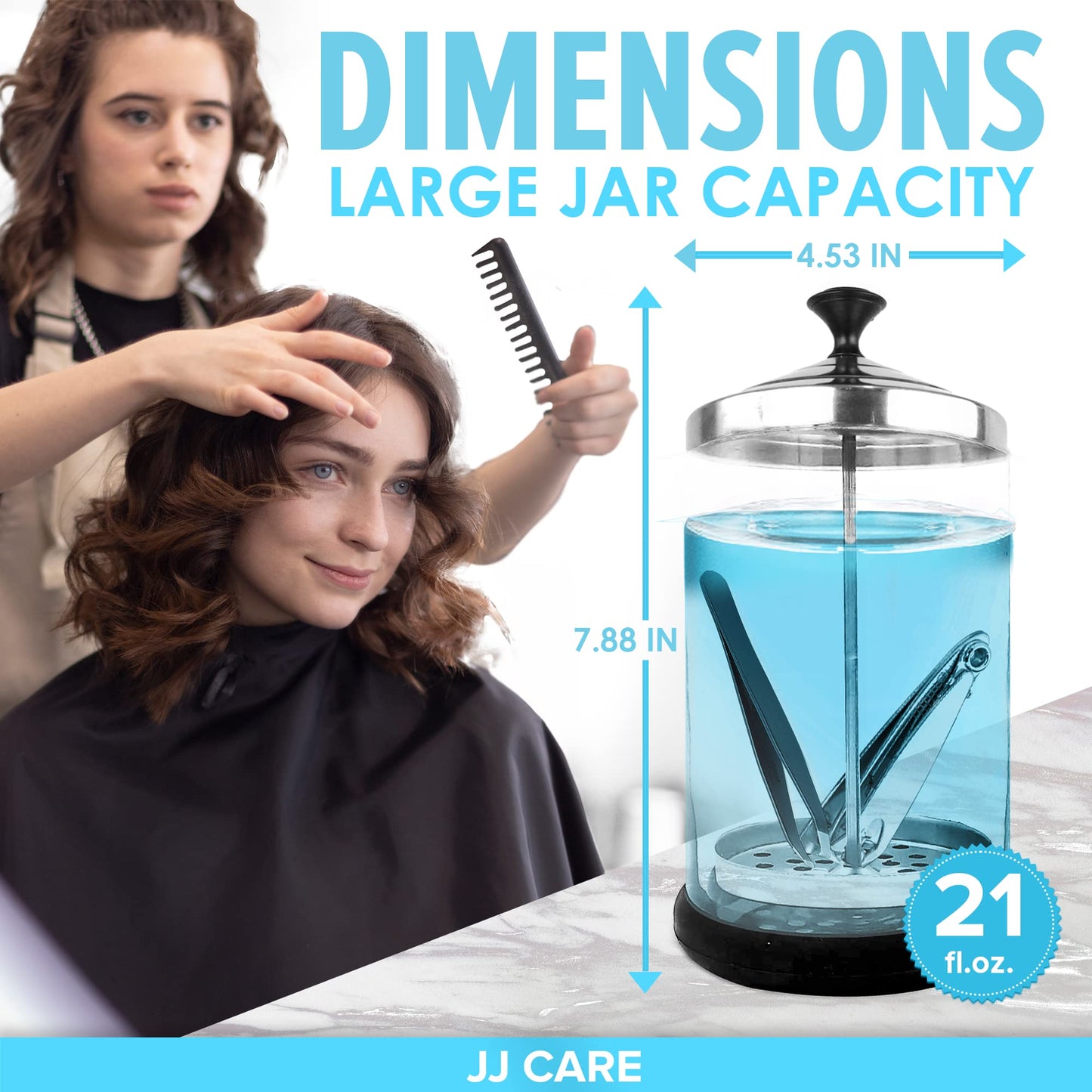 Disinfectant Jar (21 oz) - Barber Disinfectant Jar Glass, Sanitizer Container with Lid for Barber Shop, Barbershop, Salon Tools