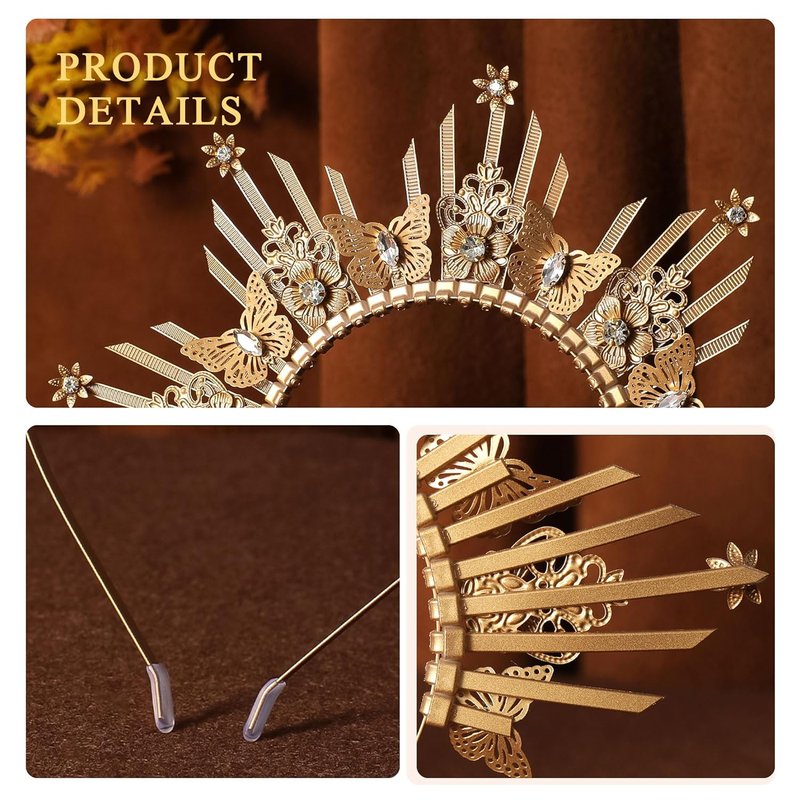Butterfly Halo Crown Headpiece - Sunburst Gold Spiked Virgin Mary Design | Elegant Festival & Wedding Accessory