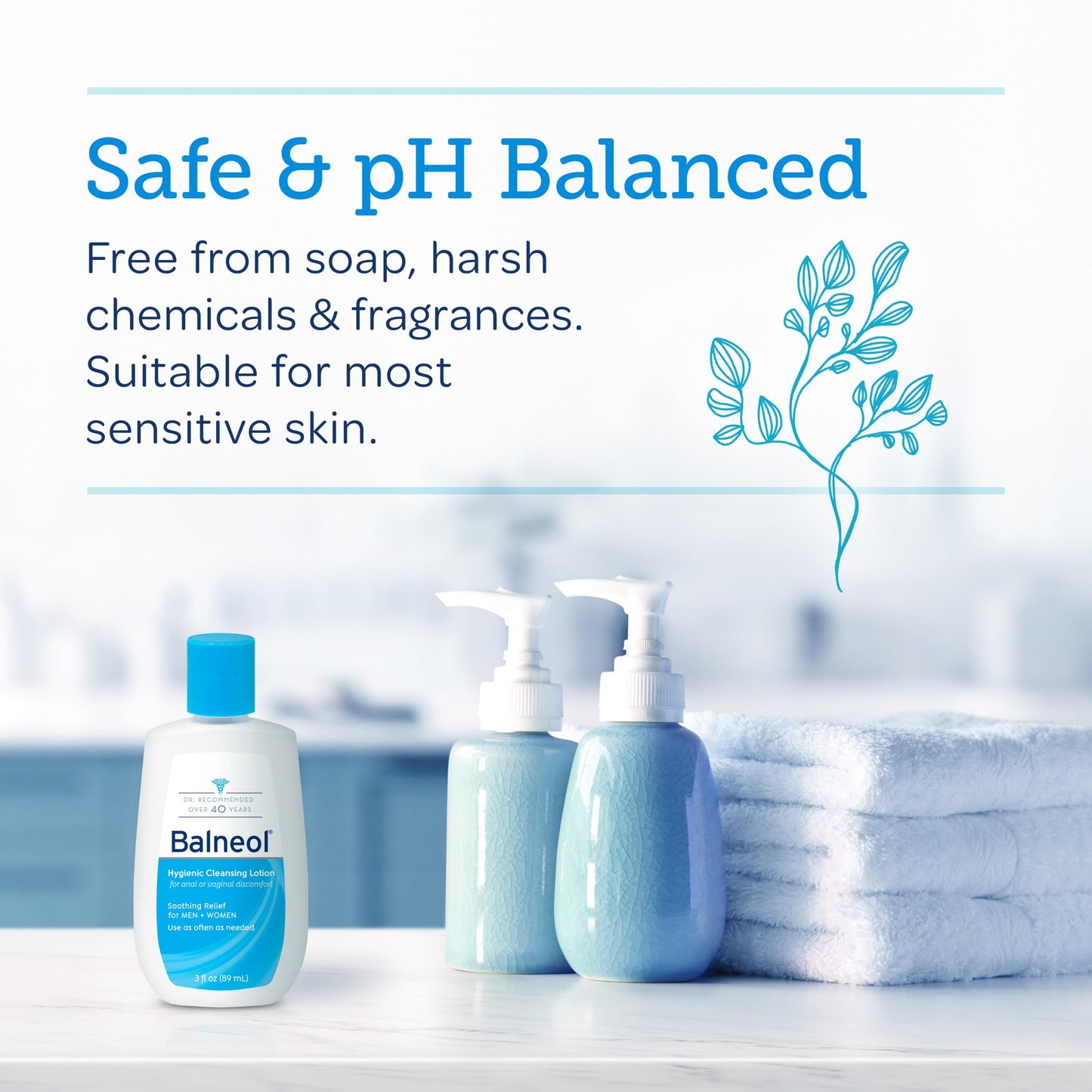 BALNEOL Cleansing Lotion, Cleans, Soothes & Moisturizes, Relieves Anal & Vaginal Irritation & Itching, Non-Greasy, Safe for Pregnancy, Post-Partum, Diarrhea & Hemorrhoids, 3oz, Pack of 2