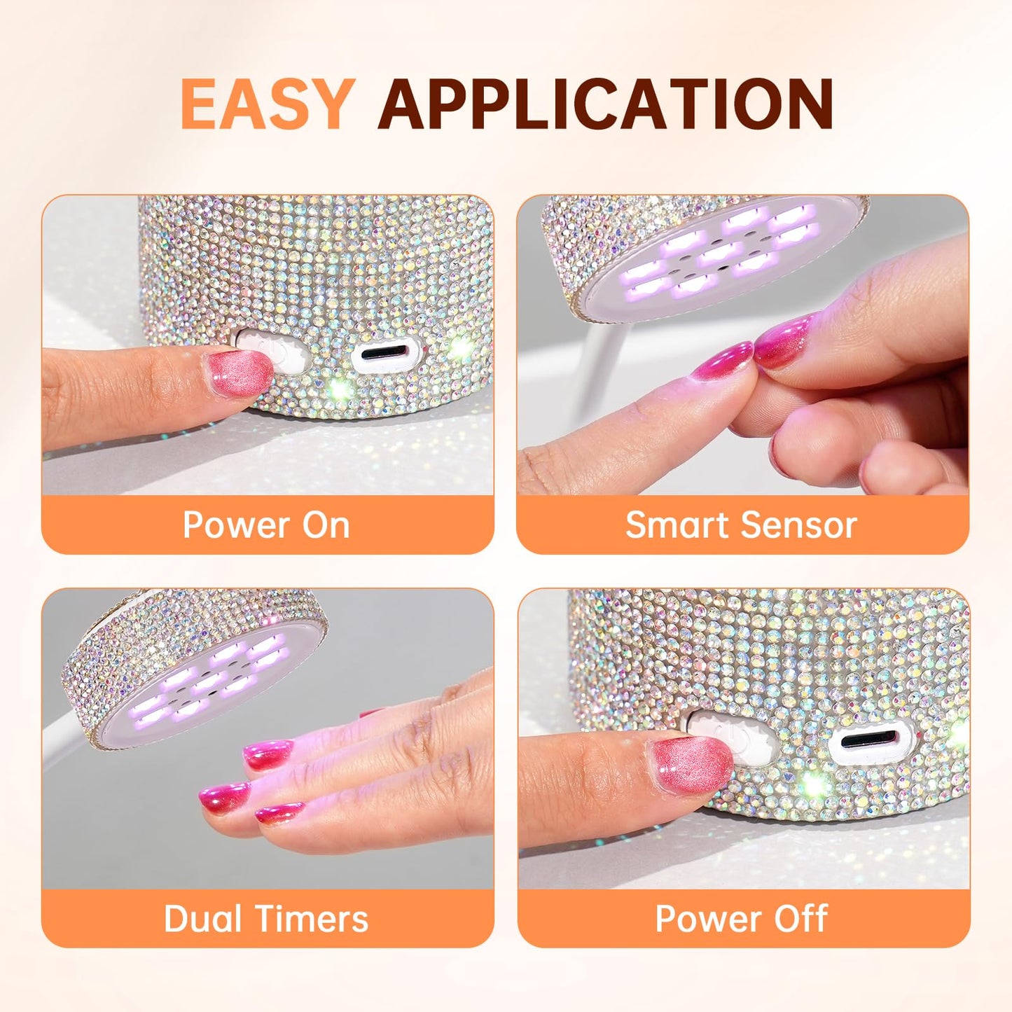CHRISTINE SHELLY UV Nail Lamp, Flash Cure Nail Lamp Mini UV Light for Gel Nails Polish, Rechargeable Nail Dryer, Quick Drying Gooseneck UV Lamp for Home Nail Salon DIY Manicure, AB Diamond