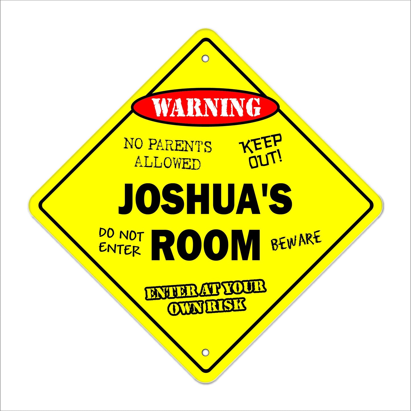 Joshua's Room Sign Crossing Zone Xing | Indoor/Outdoor | 12" Tall Kids Bedroom Decor Door Children's Name boy Girl