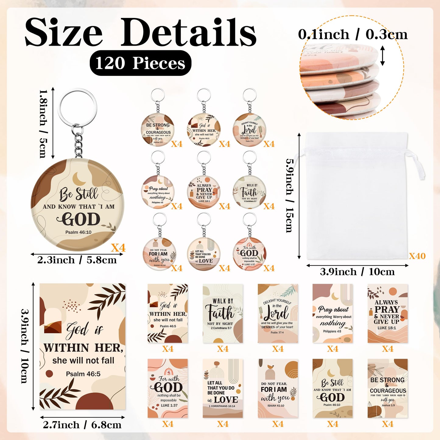 Y1tvei Christian Gifts Mirror Keychains Bulk - 120Pcs Boho Bible Verse Mini Compact Mirrors Inspirational Cards Small Round Portable Pocket Makeup Mirrors for Purse Prayer Church Party Favors Birthday