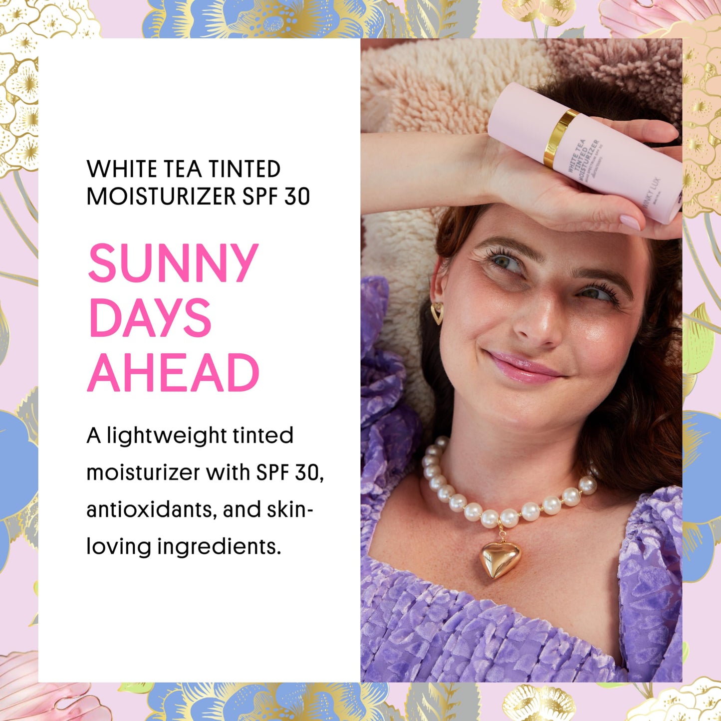 Winky Lux White Tea Tinted Moisturizer SPF 30 - Buildable Coverage with Facial SPF, Lightweight Sunscreen for Face, Naturally Radiant Finish, Long Lasting Coverage with Vitamin E, Deep Plus